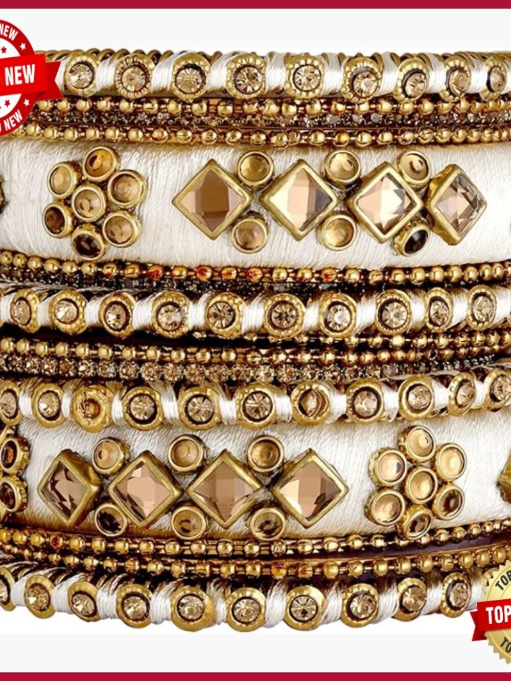 Handmade Silk Thread Faux Stone Studded Bangle Set Wedding Festive Jewelry Gift
